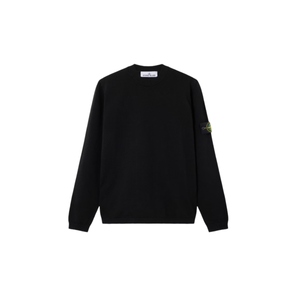 Pull ample ras-du-cou STONE ISLAND coton noir manche longue côtelée