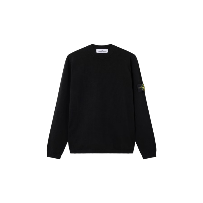Pull ample ras-du-cou STONE ISLAND coton noir manche longue côtelée