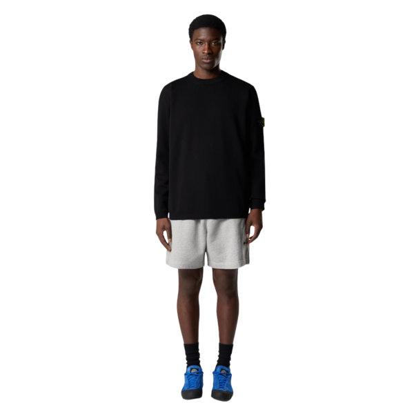 Pull ample ras-du-cou STONE ISLAND coton noir manche longue côtelée