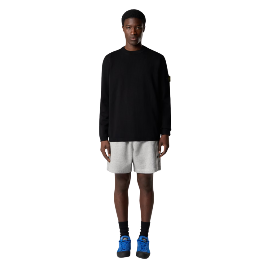 Pull ample ras-du-cou STONE ISLAND coton noir manche longue côtelée