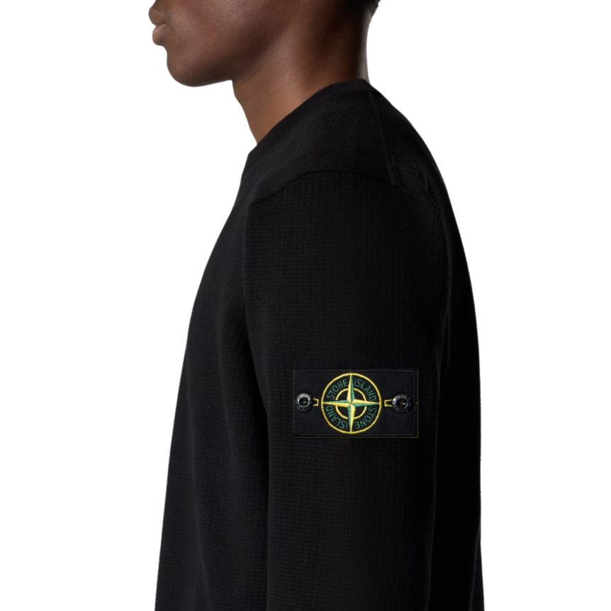 Pull ample ras-du-cou STONE ISLAND coton noir manche longue côtelée