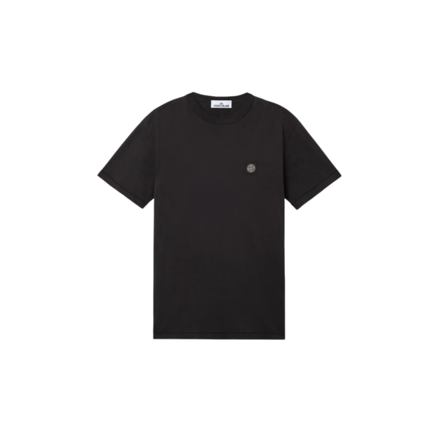 T-shirt col rond STONE ISLAND manche courte  slim coton noir patch Compass