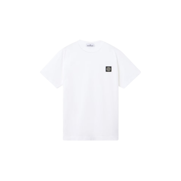 T-shirt col rond STONE ISLAND manche courte  slim coton blanc patch Compass