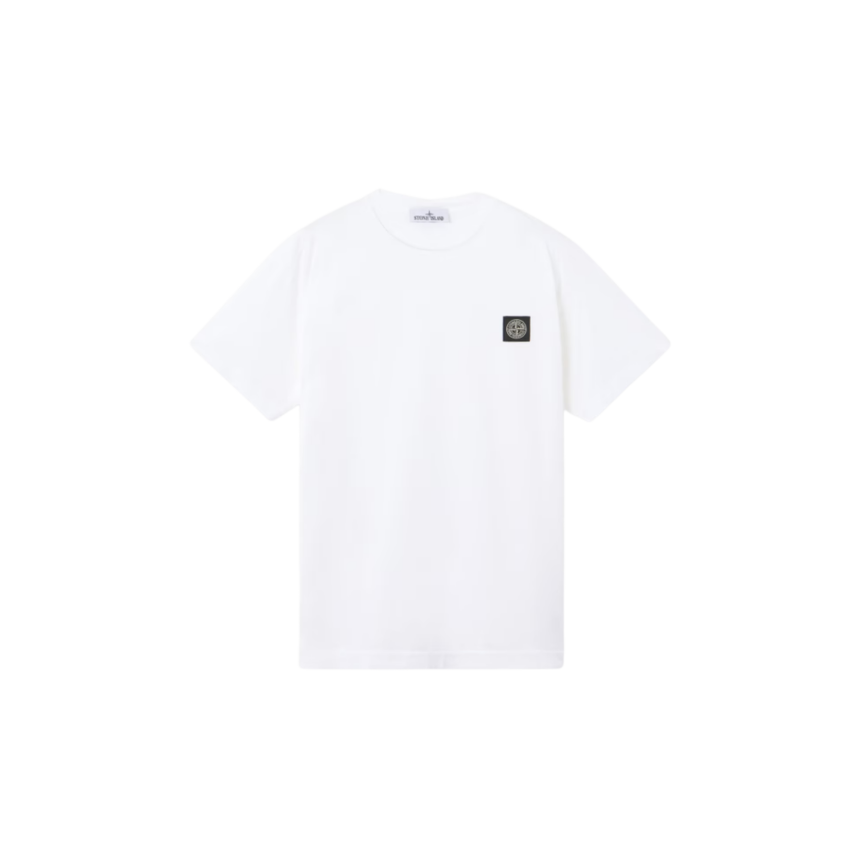 T-shirt col rond STONE ISLAND manche courte  slim coton blanc patch Compass