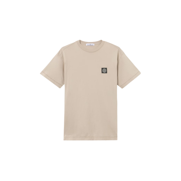 T-shirt col rond STONE ISLAND manche courte  slim coton beige patch Compass