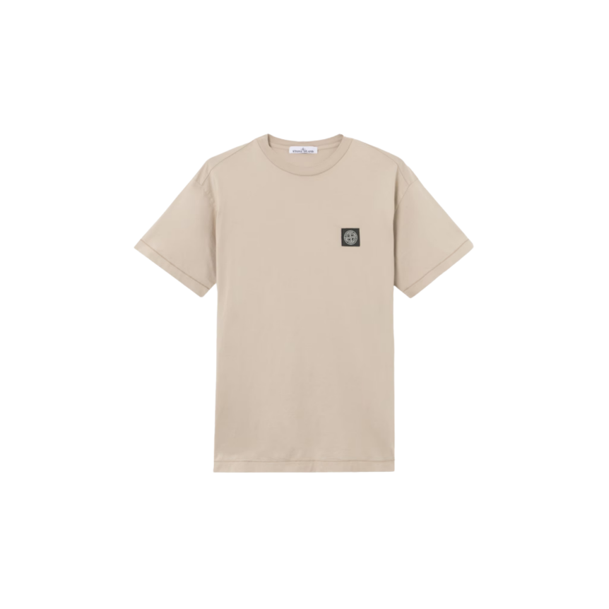 T-shirt col rond STONE ISLAND manche courte  slim coton beige patch Compass