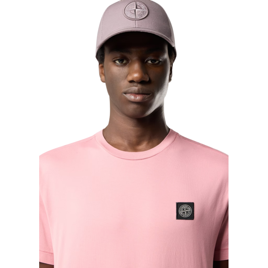 T-shirt col rond STONE ISLAND manche courte  slim coton laurier rose patch Compass