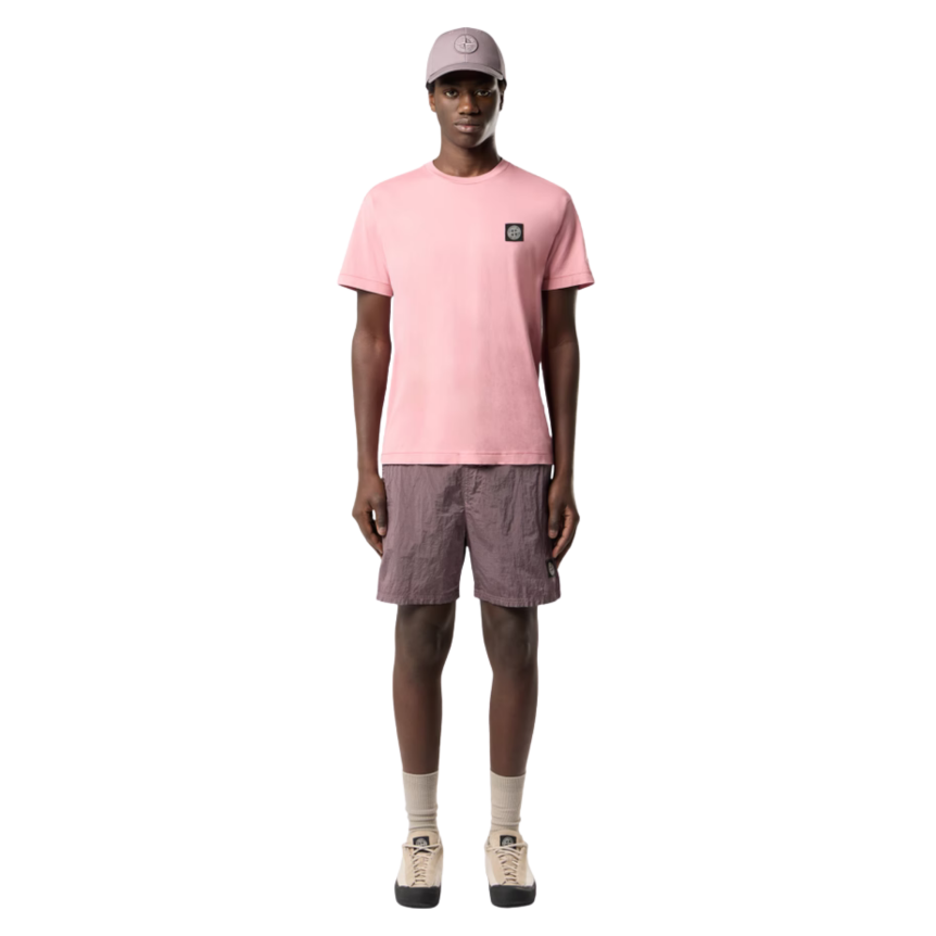 T-shirt col rond STONE ISLAND manche courte  slim coton laurier rose patch Compass