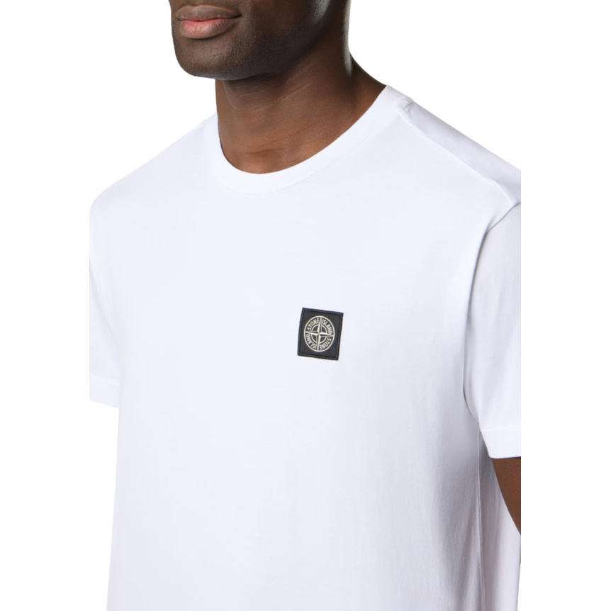 T-shirt col rond STONE ISLAND manche courte  slim coton blanc patch Compass