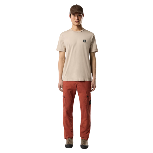 T-shirt col rond STONE ISLAND manche courte  slim coton beige patch Compass