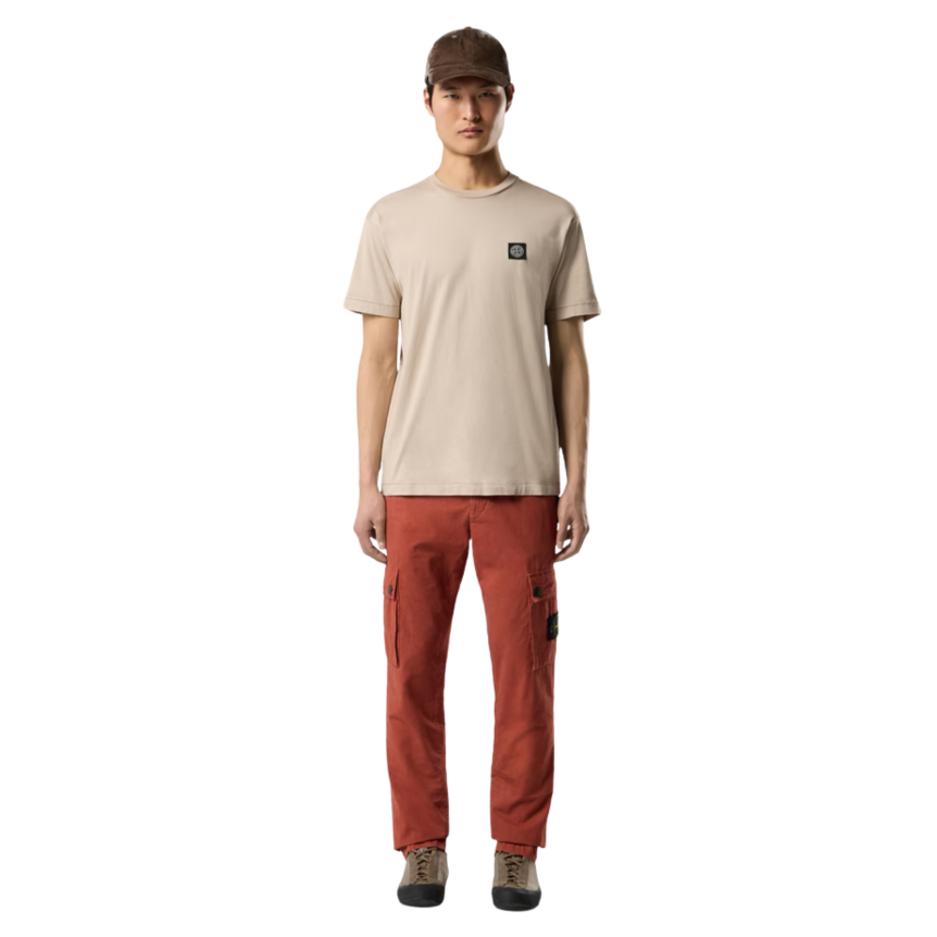 T-shirt col rond STONE ISLAND manche courte  slim coton beige patch Compass