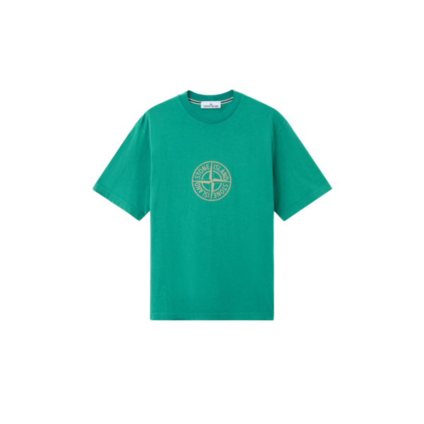 T-shirt manche courte STONE ISLAND col rond coton vert boussole beige
