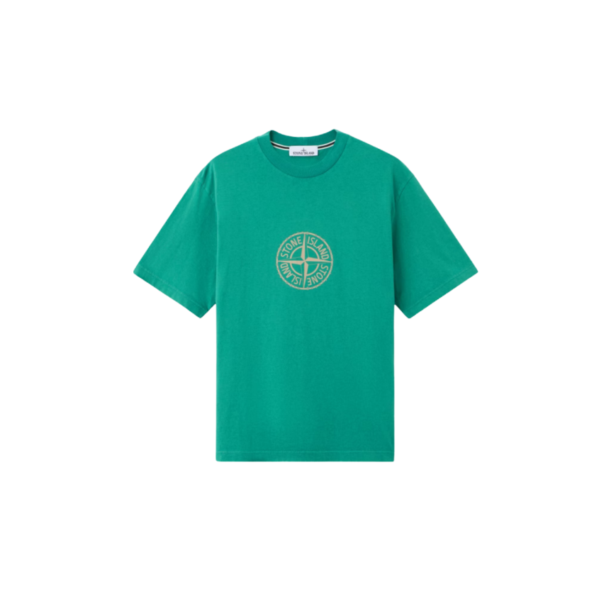 T-shirt manche courte STONE ISLAND col rond coton vert boussole beige