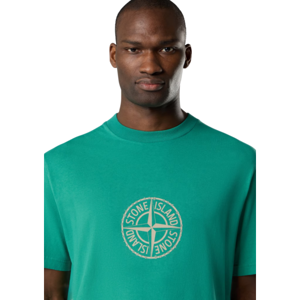 T-shirt manche courte STONE ISLAND col rond coton vert boussole beige