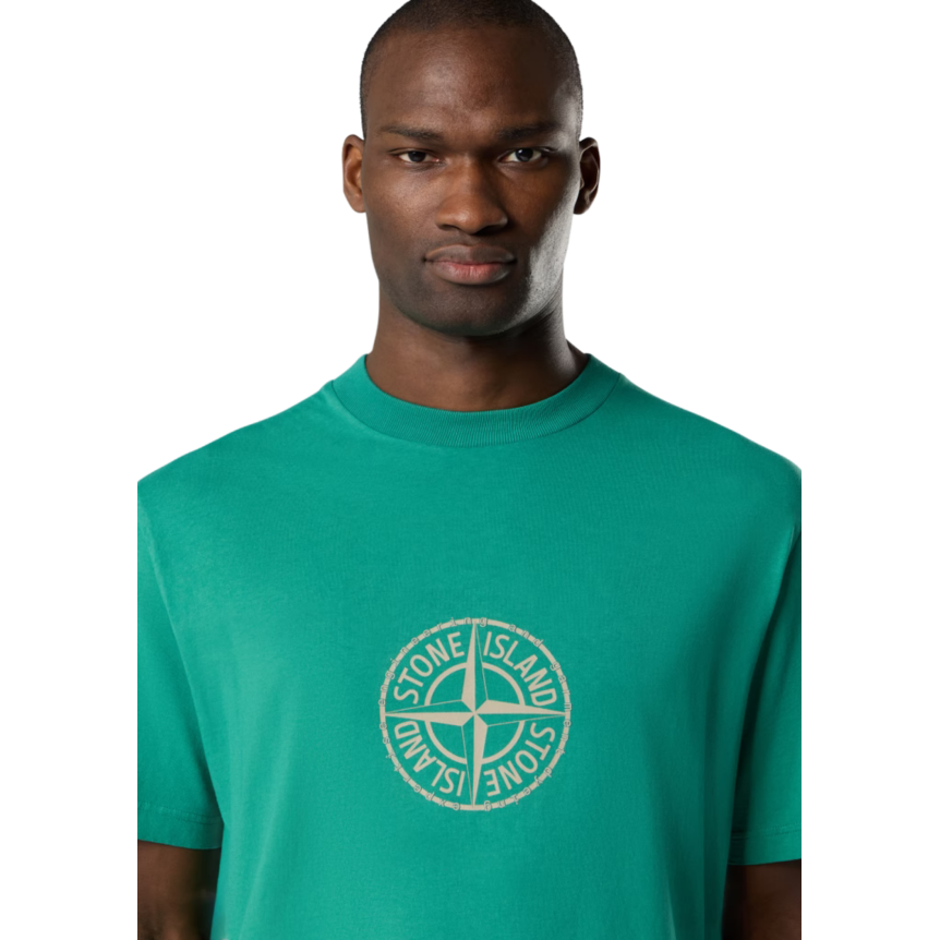 T-shirt manche courte STONE ISLAND col rond coton vert boussole beige