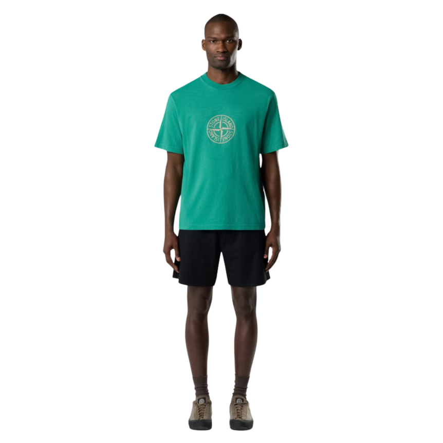 T-shirt manche courte STONE ISLAND col rond coton vert boussole beige