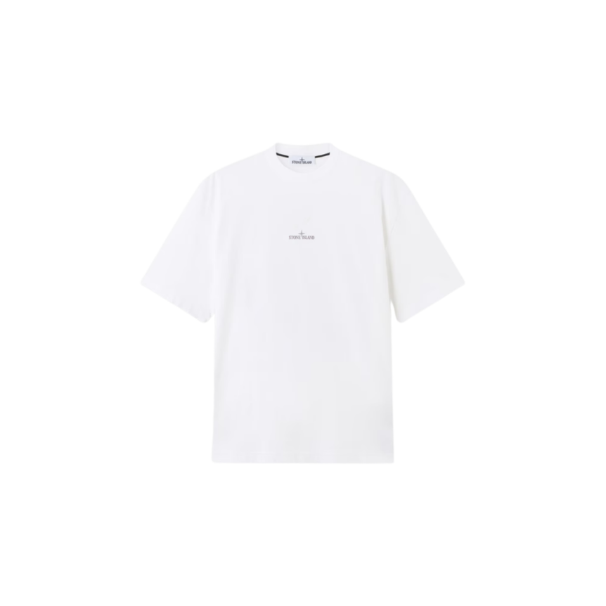 T-shirt manche courte STONE ISLAND jersey coton bio blanc photo Carlo dos