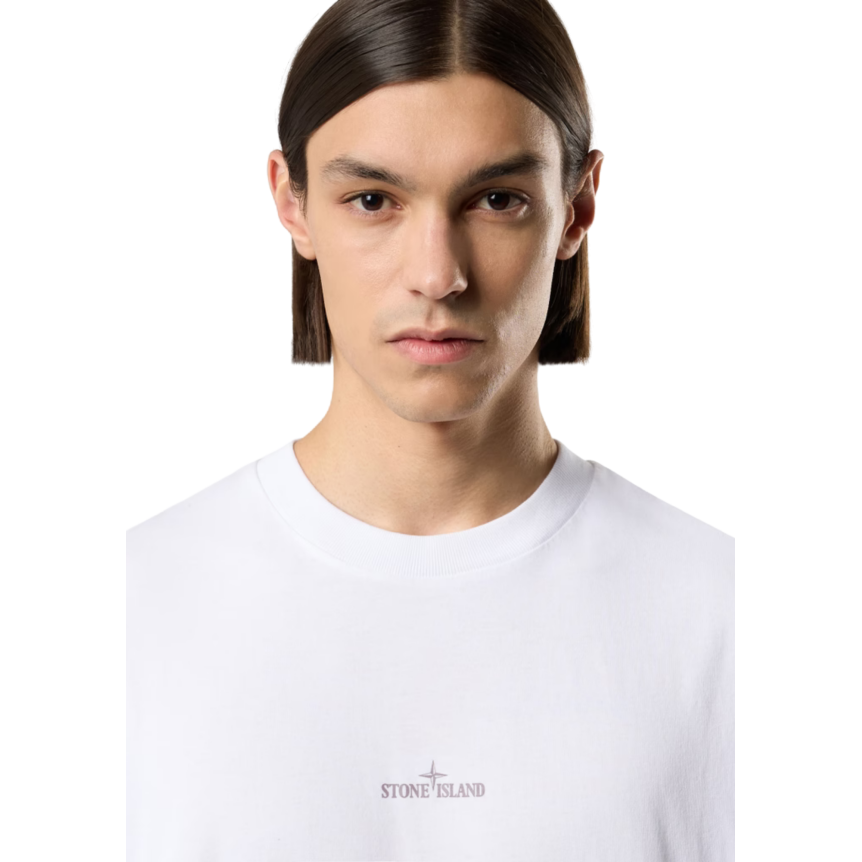 T-shirt manche courte STONE ISLAND jersey coton bio blanc photo Carlo dos