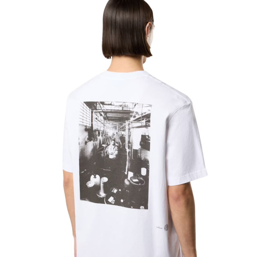 T-shirt manche courte STONE ISLAND jersey coton bio blanc photo Carlo dos