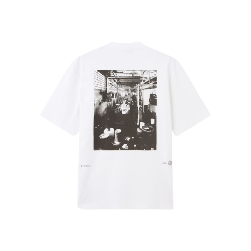 T-shirt manche courte STONE ISLAND jersey coton bio blanc photo Carlo dos