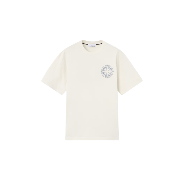 T-shirt manche courte STONE ISLAND jersey coton bio écru boussole relief bleu