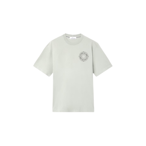 T-shirt manche courte STONE ISLAND jersey coton bio vert sauge boussole relief noir