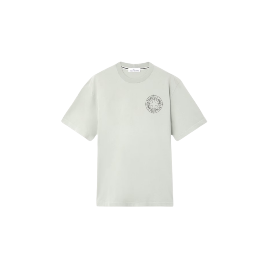 T-shirt manche courte STONE ISLAND jersey coton bio vert sauge boussole relief noir