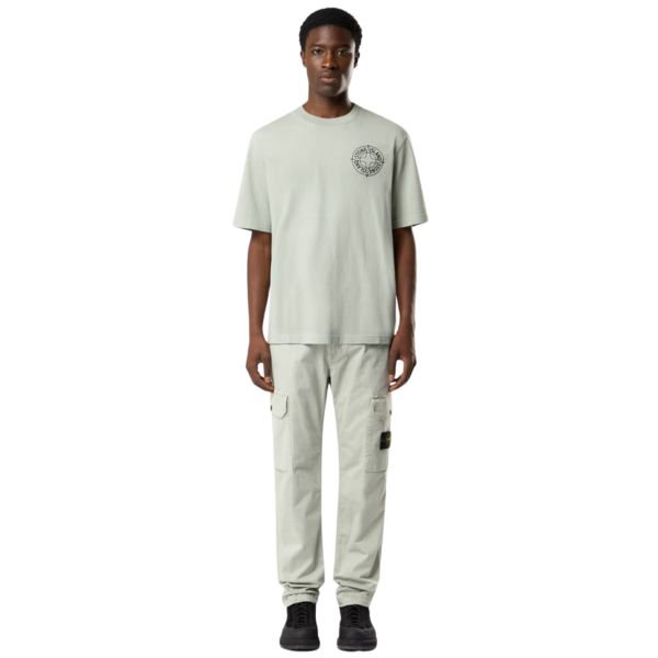 T-shirt manche courte STONE ISLAND jersey coton bio vert sauge boussole relief noir