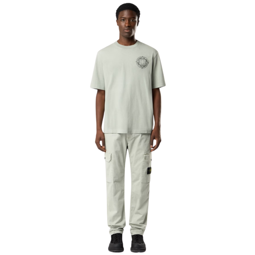 T-shirt manche courte STONE ISLAND jersey coton bio vert sauge boussole relief noir