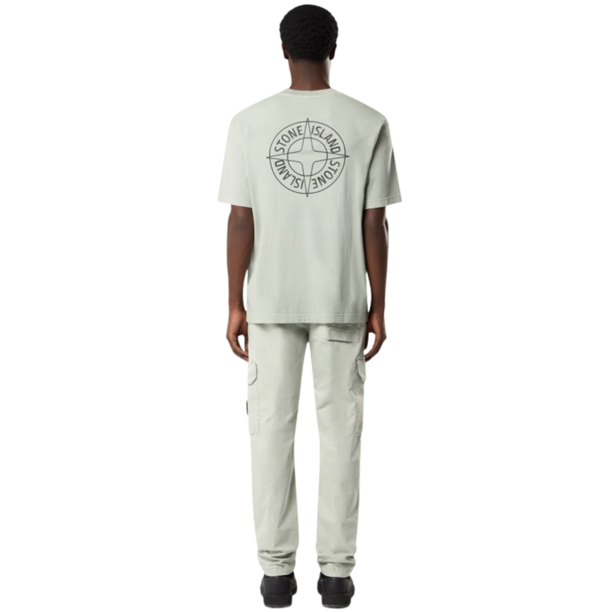 T-shirt manche courte STONE ISLAND jersey coton bio vert sauge boussole relief noir