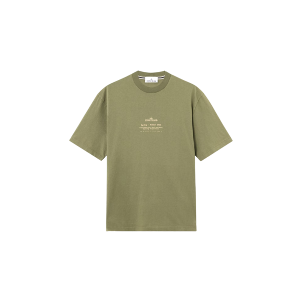 T-shirt col rond STONE ISLAND manche courte coton vert kaki Stone boussole dos beige