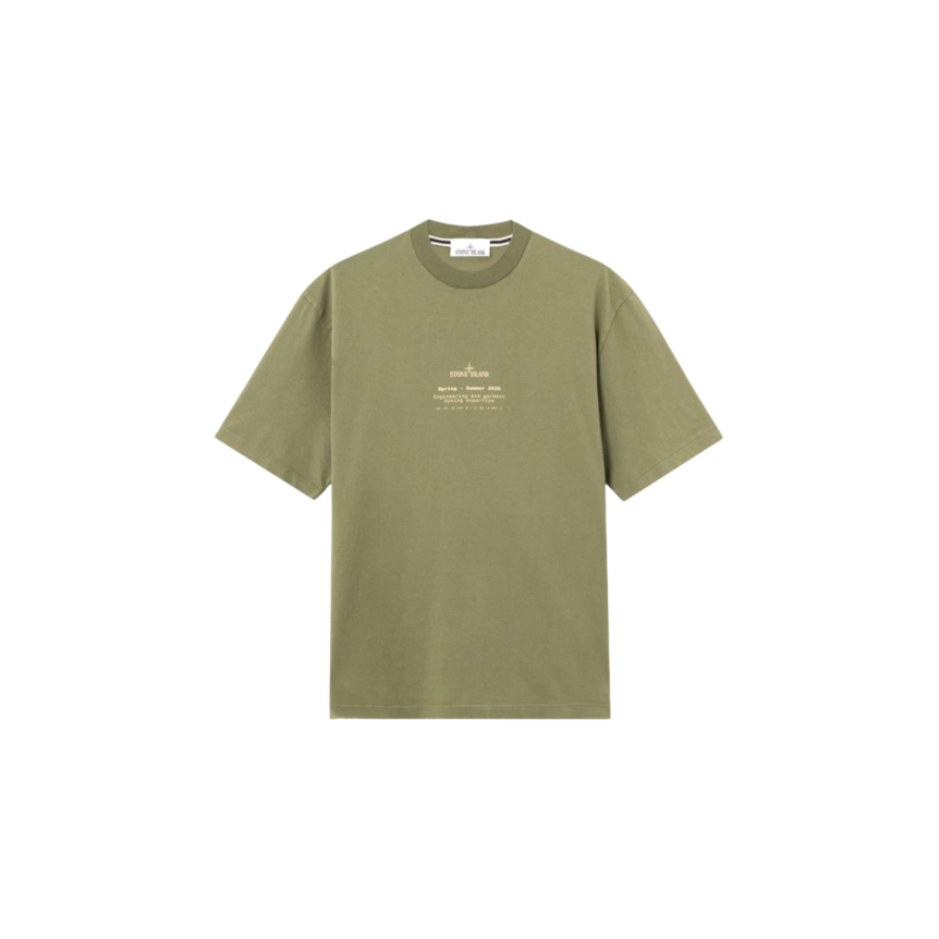 T-shirt col rond STONE ISLAND manche courte coton vert kaki Stone boussole dos beige