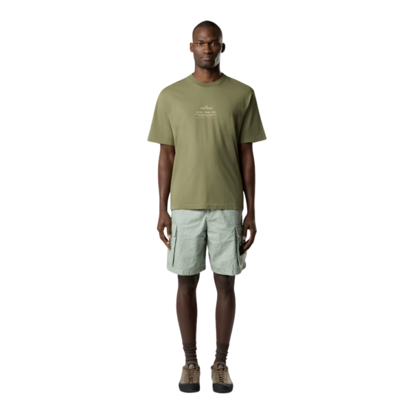 T-shirt col rond STONE ISLAND manche courte coton vert kaki Stone boussole dos beige