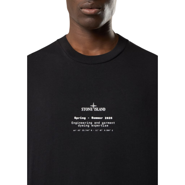 T-shirt col rond STONE ISLAND manche courte coton noir Stone boussole dos blanc