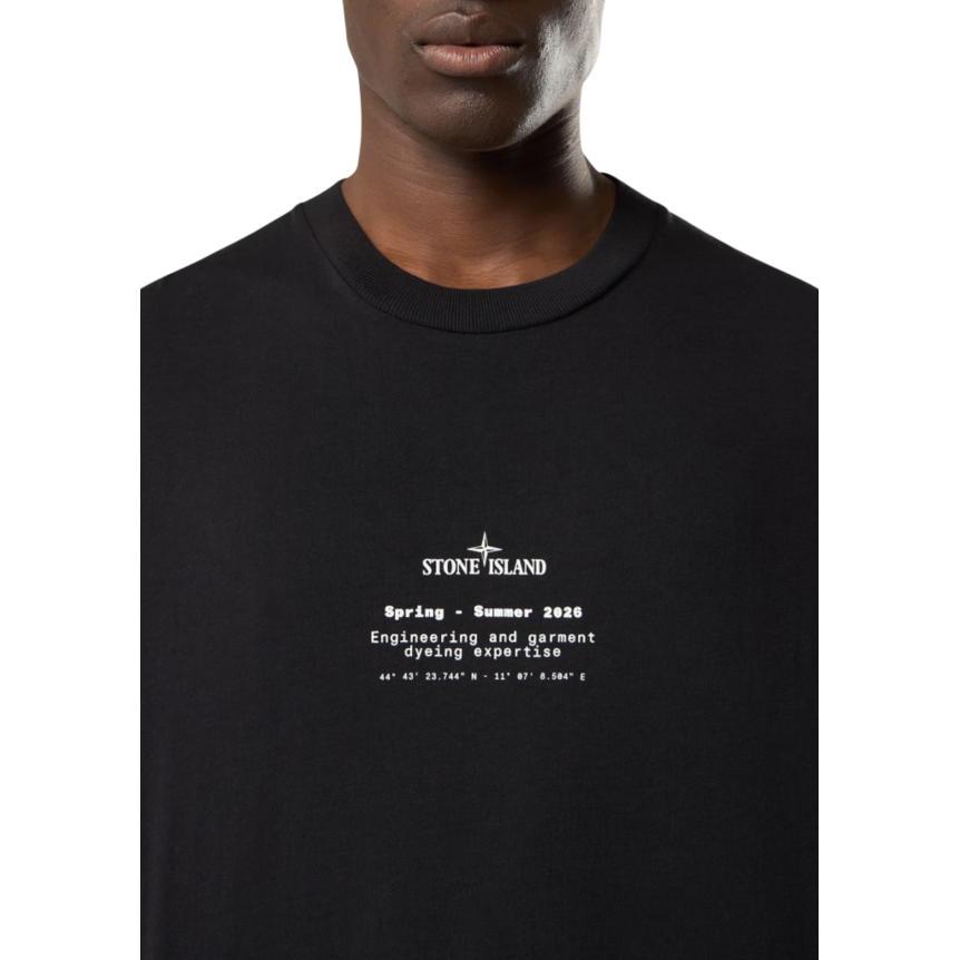 T-shirt col rond STONE ISLAND manche courte coton noir Stone boussole dos blanc