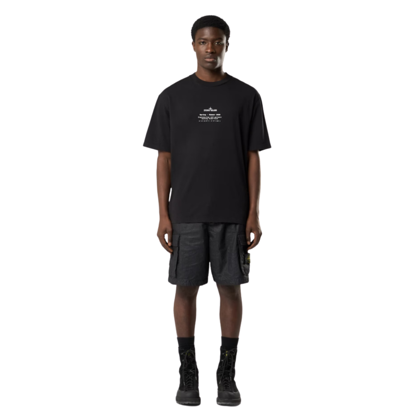 T-shirt col rond STONE ISLAND manche courte coton noir Stone boussole dos blanc