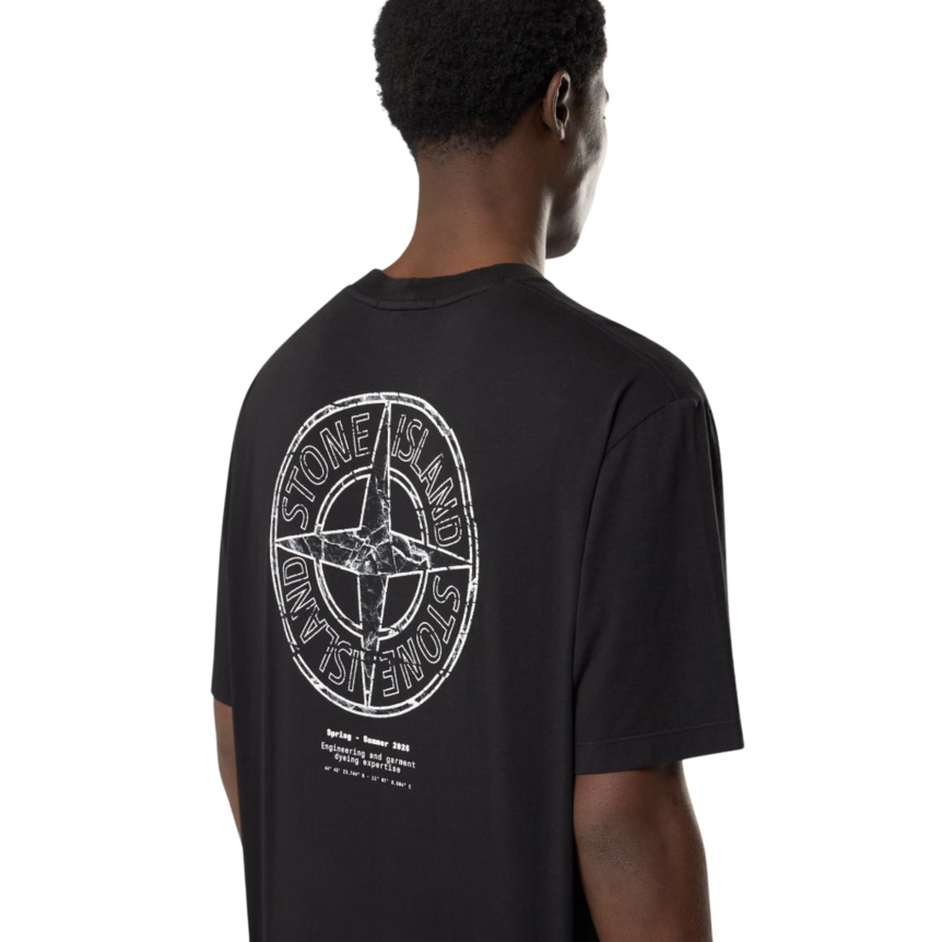 T-shirt col rond STONE ISLAND manche courte coton noir Stone boussole dos blanc