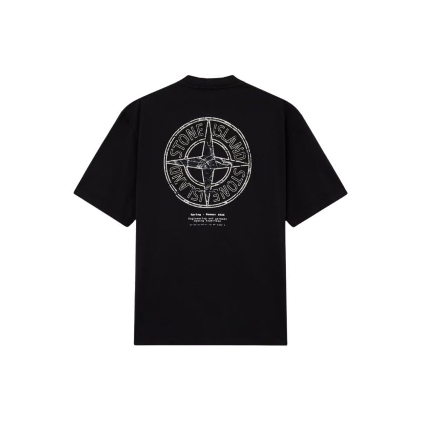 T-shirt col rond STONE ISLAND manche courte coton noir Stone boussole dos blanc
