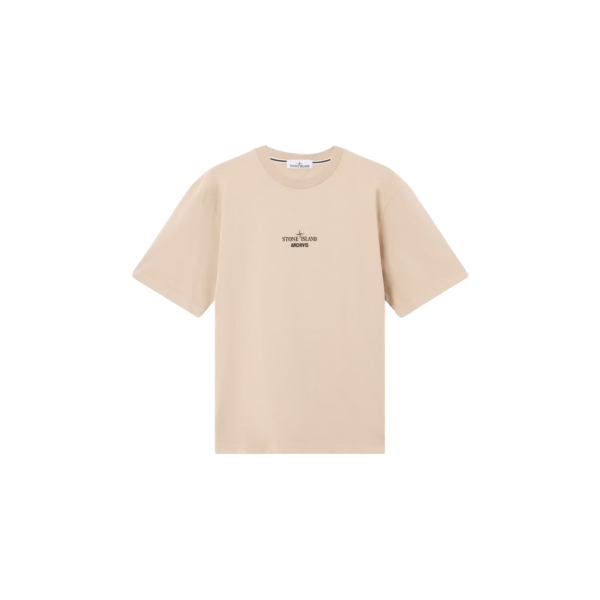T-shirt col rond STONE ISLAND jersey coton bio beige sable imprimé Archivio dos