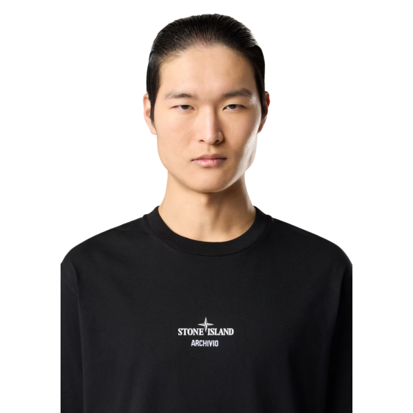 T-shirt col rond STONE ISLAND jersey coton bio noir imprimé Archivio dos