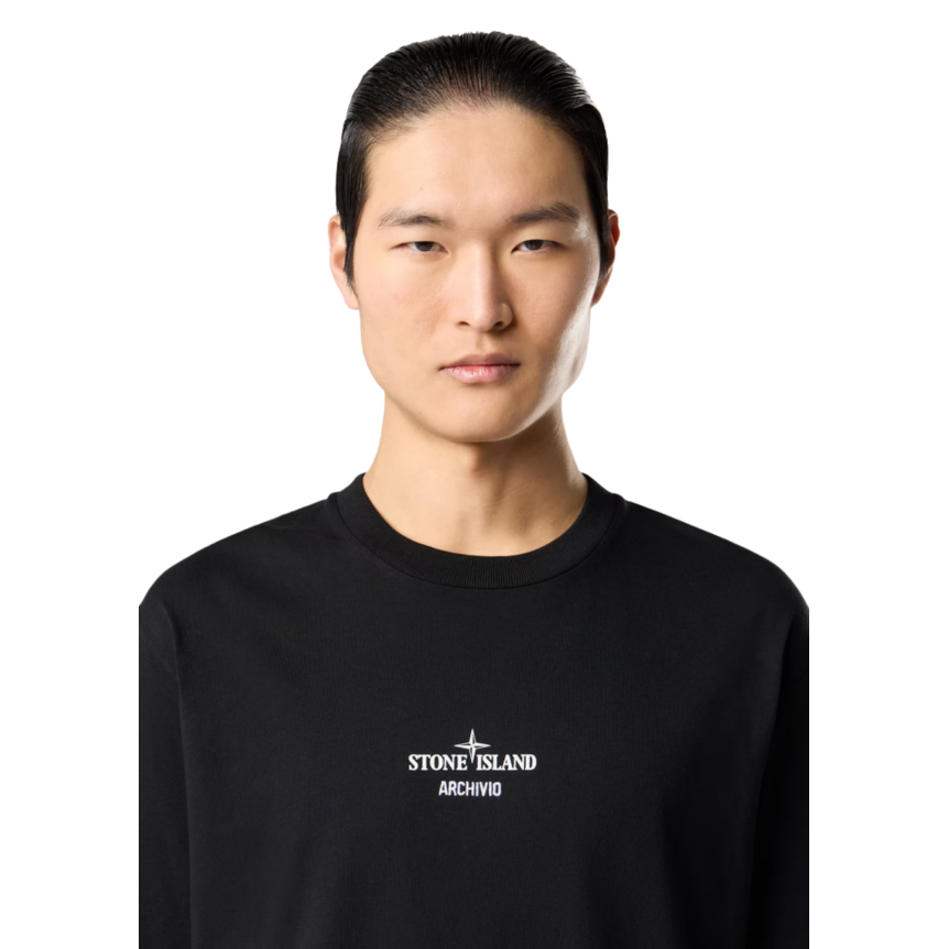 T-shirt col rond STONE ISLAND jersey coton bio noir imprimé Archivio dos