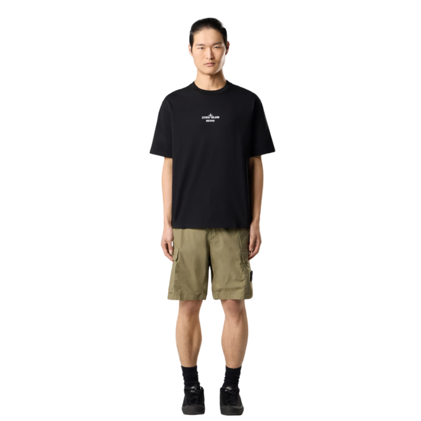 T-shirt col rond STONE ISLAND jersey coton bio noir imprimé Archivio dos