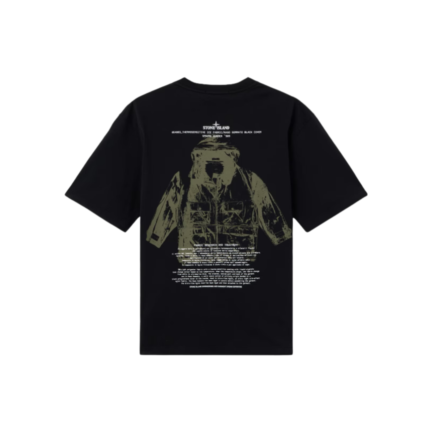 T-shirt col rond STONE ISLAND jersey coton bio noir imprimé Archivio dos
