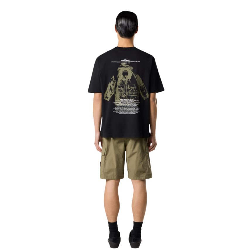 T-shirt col rond STONE ISLAND jersey coton bio noir imprimé Archivio dos