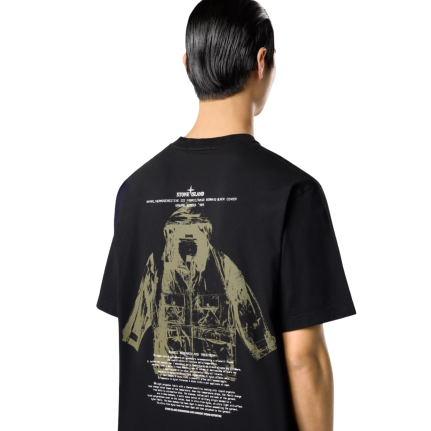 T-shirt col rond STONE ISLAND jersey coton bio noir imprimé Archivio dos