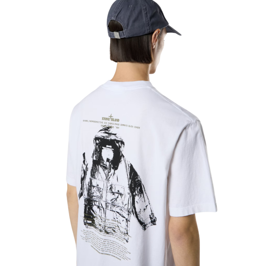 T-shirt col rond STONE ISLAND jersey coton bio noir imprimé Archivio dos