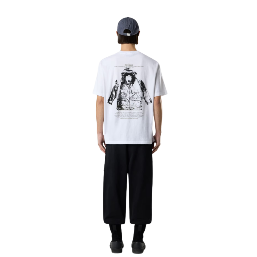 T-shirt col rond STONE ISLAND jersey coton bio noir imprimé Archivio dos