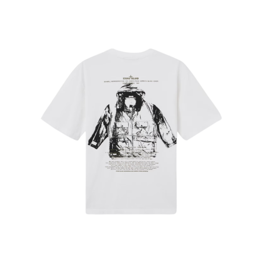 T-shirt col rond STONE ISLAND jersey coton bio noir imprimé Archivio dos
