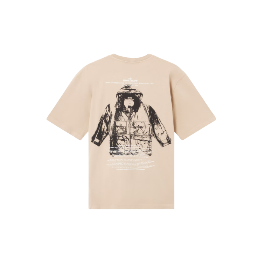 T-shirt col rond STONE ISLAND jersey coton bio beige sable imprimé Archivio dos