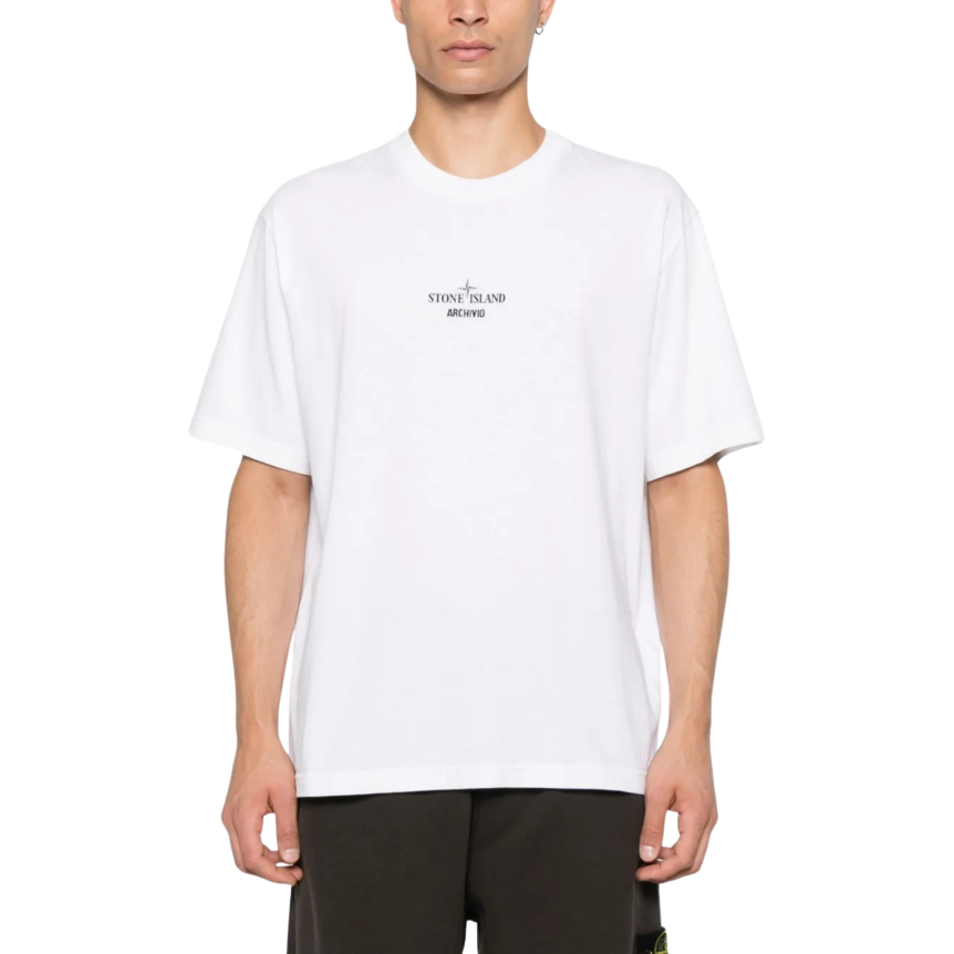 T-shirt col rond STONE ISLAND manche courte coton blanc imprimé Archivio